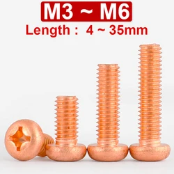 T2 Pure Copper Round Head Cross Screw PM High Conductivity GB818 Pan Head Phillips Groove Machine Tooth Screw M3 M4 M5M6
