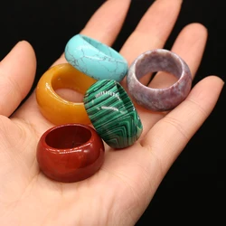 2pcs Fashion Natural Stone Ring Unisex Black Green Red Agates Circle Finger Rings Wedding Band Christmas Charms Jewelry Gifts