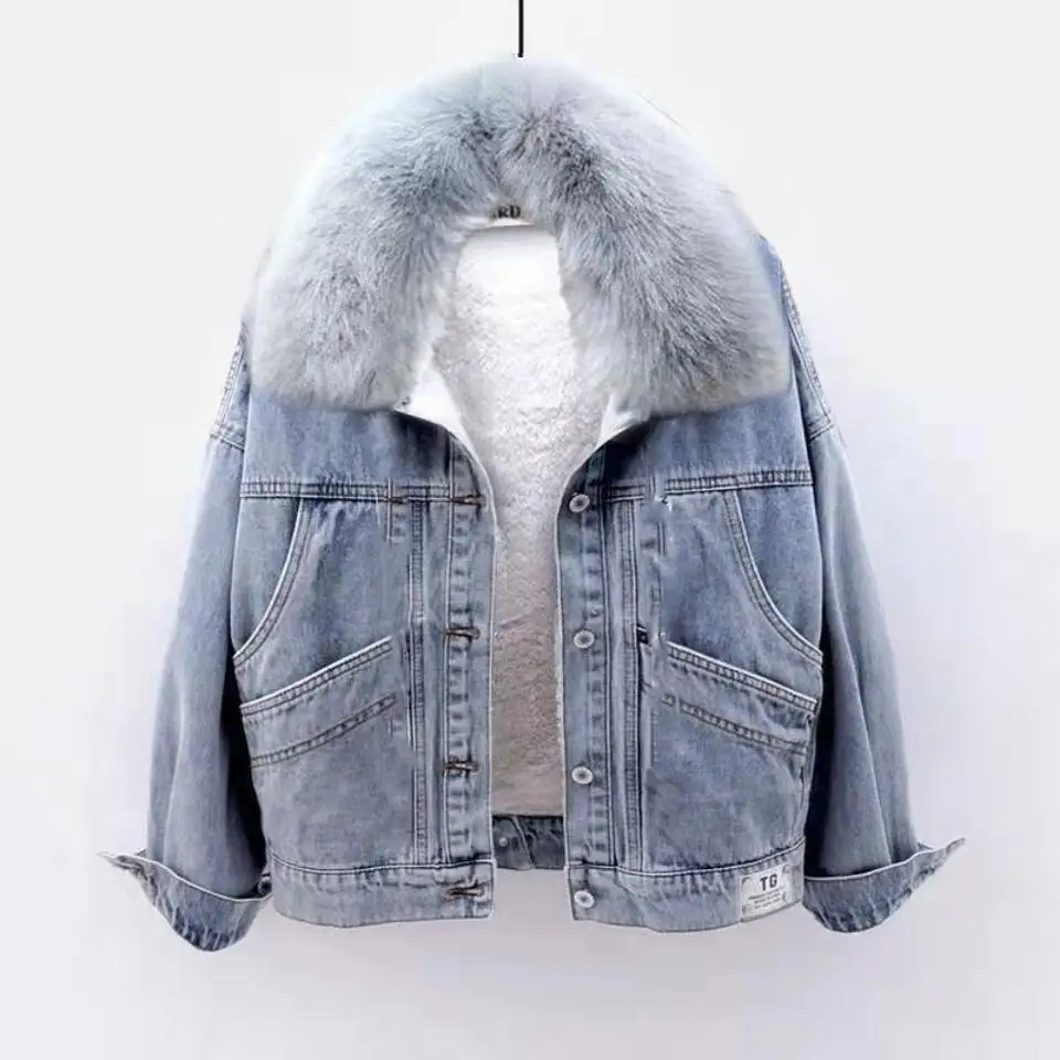 Fashion Denim Coats Women Clothing Streetwear Hooded Casual Loose Outwear Thicked Warm Chic Y2k Jackets Tops Ropa Mujer 2025