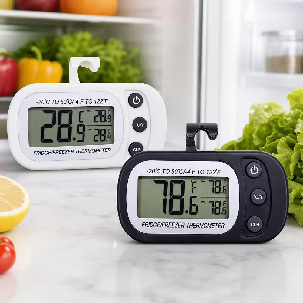Digital Freezer Room Thermometer Large LCD Waterproof Refrigerator Thermometer Magnetic Back& Hook For Kitchen Home Restaurant ﻿