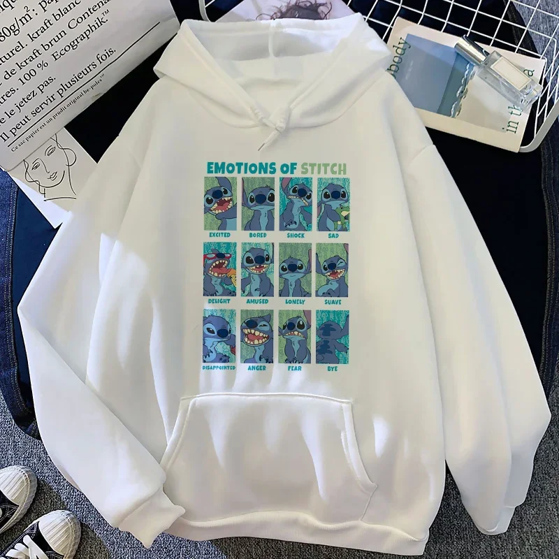 Disney Pattern Male Sweatshirts Pocket Cartoon Cute Lilo Stitch Print Loose Clothing Cozy Daily Men Hoodies Autumn Winter