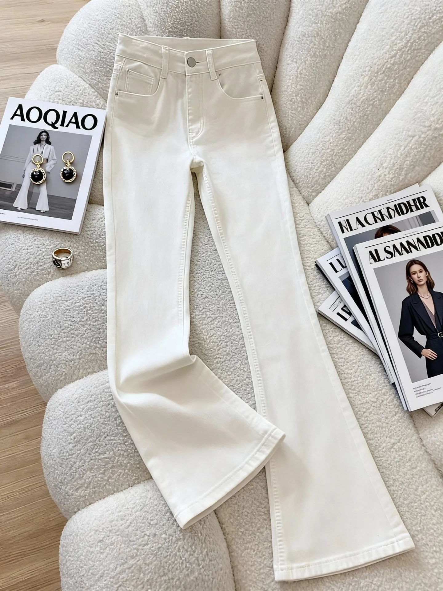 Fce اصطف ثي عالية الخصر جرس بوت الجينز النساء الشتاء بالإضافة إلى حجم التخسيس بسط ارتفاع صغير جرس السراويل #1