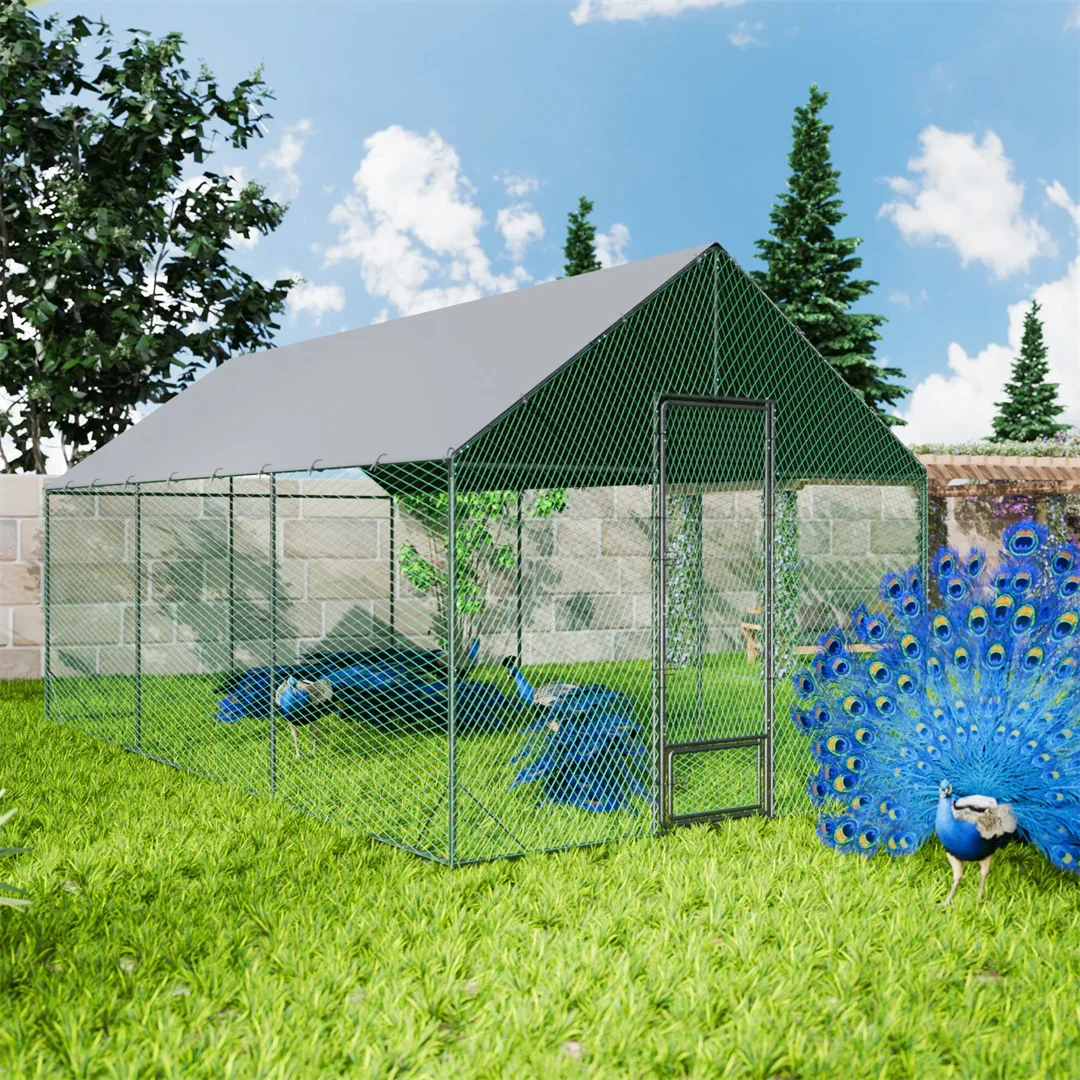 Metal Turkey Running Cage Duck House Large Outdoor Chicken Coop  with Water-proof 600D Oxford Cloth Cover for Backyard