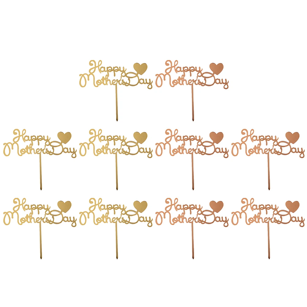 

10 Pcs Heart Shaped Cake Toppers Acrylic Mothers Day Picks Decorations Festive Baking Mom Theme Party Anniversary Photoprop Cake