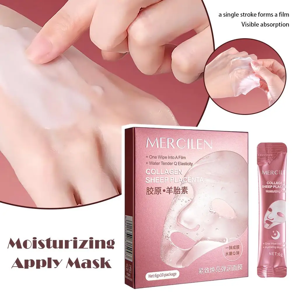 Collagen Face Mask Sheep Placenta Esssence Firming, Brightening Elastic Skin Care, Hydrating Moisturizing Face Mask 10pcs/box