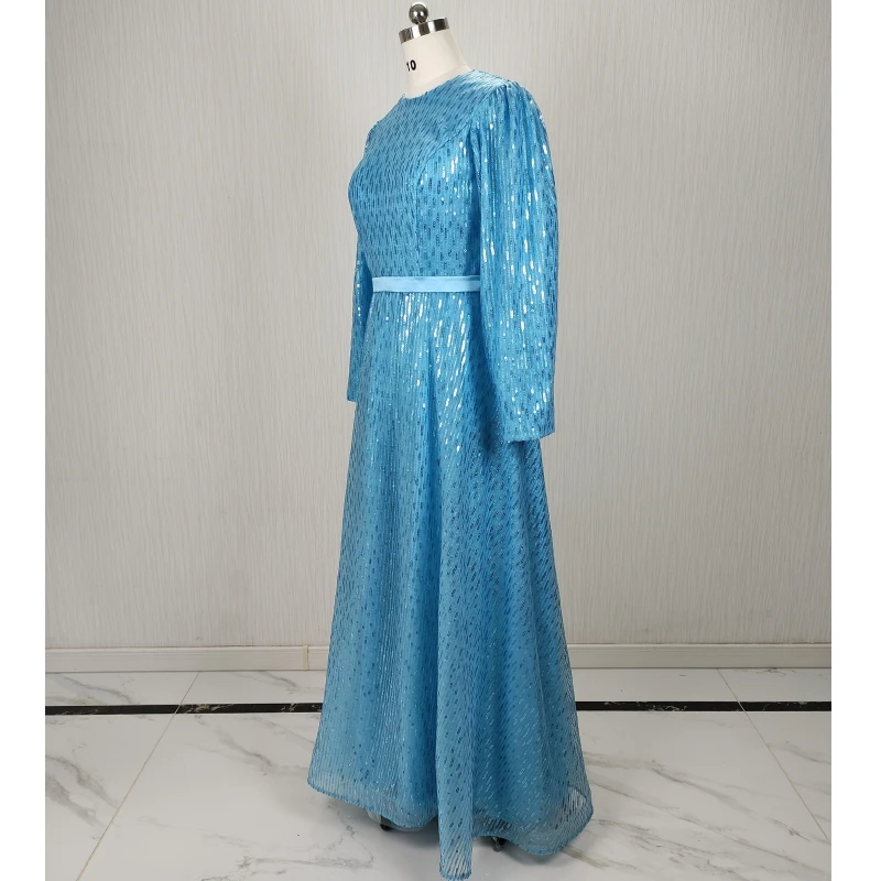 Robe De soirée modeste personnalisée, Photo réelle, paillettes bleues, ligne complète, ligne a, longueur au sol, grande taille, Robe De soirée formelle