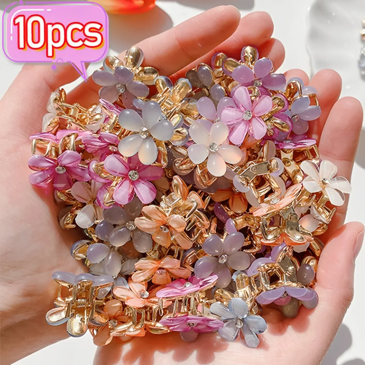 Mini Sweet Cool Opal Flower Hair Claw Girl Small Transparent Crystal Hairclip Buttons Hairpin Headdress Children Kid Accessories