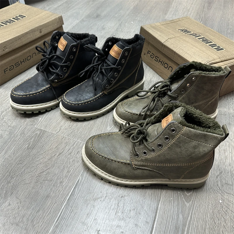 

High-Top Fce Lined Men's Faionable Color Outdoor Casual oes Trendy All-Match Boots Winter Warm PU Leather Work B...