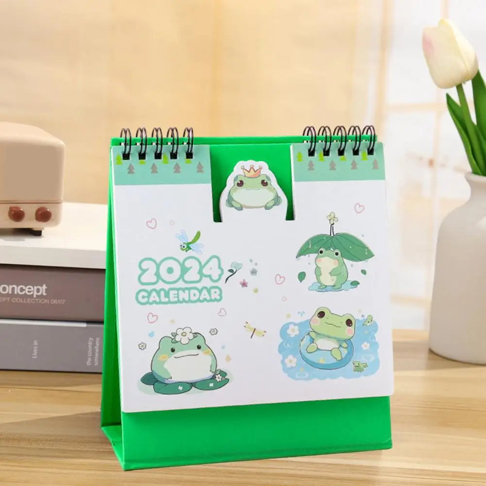 Mini Calendario de escritorio de bobina 2024, planificador de dibujos animados para la decoración del hogar y la Oficina, organizador de Agenda mensual Kawaii, Año Nuevo