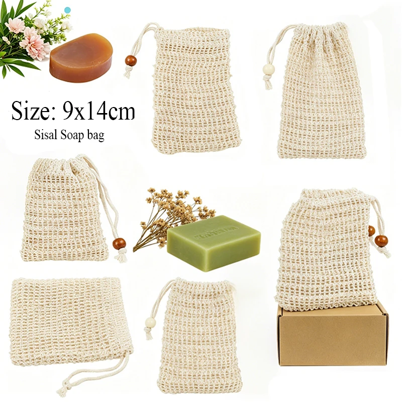 10/5pc Eco Friendly Cotton Sisal Soap Saver Bag, Exfoliating Mesh Pouch for Body Cleansing, Shower Bath Accessories for Skincare