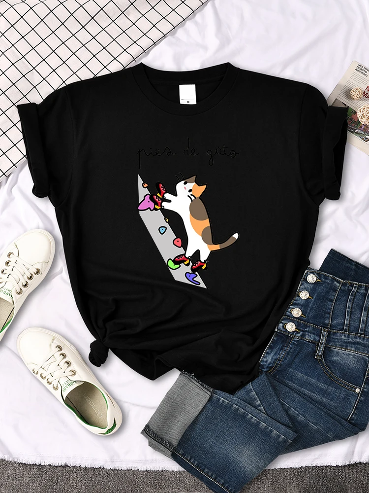 Kat Rock Klimmen Leuke Print T-shirt Womens Kawaii Cartoon Grafische Tops Vrouwtjes Koreaanse Fashion Oversize Harajuku Meisjes Tshirts