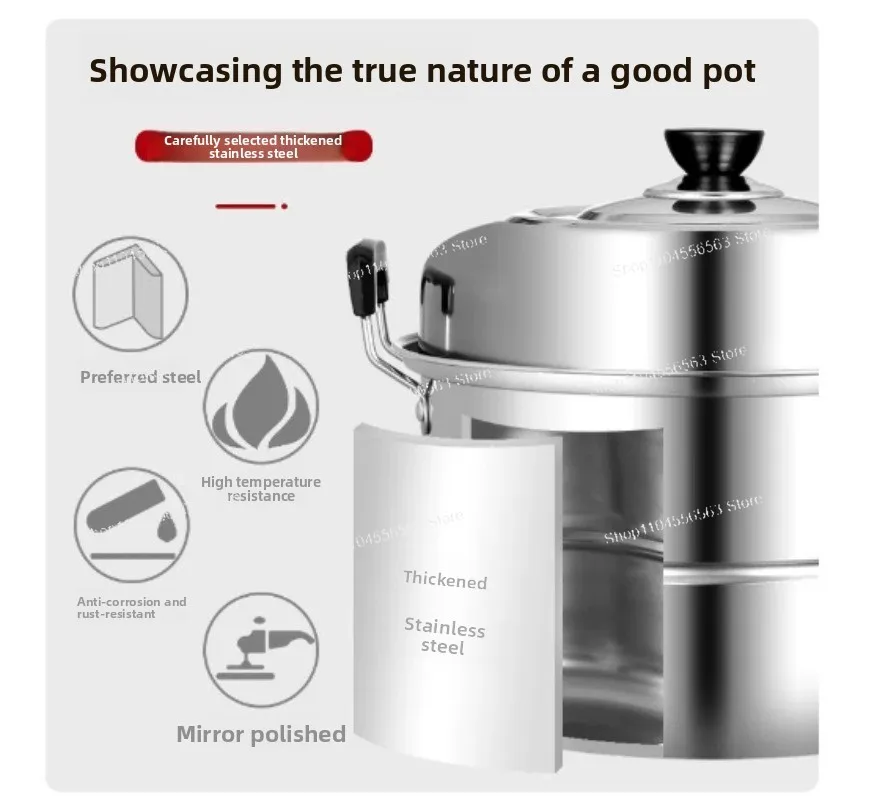 Stainless Steel Thickened Steamer Double-layer Household Large Soup Pot, Steamer, Induction Stove, and Gas Can Be Used