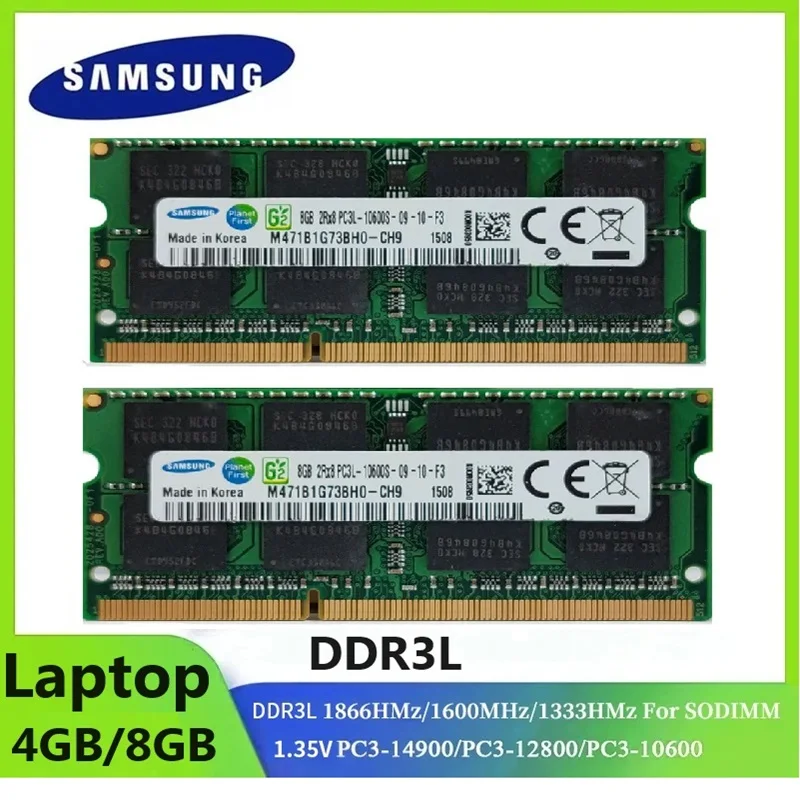 1/2PCS SAMSUNG Memoria Ram Laptop SODIMM DDR3L 8GB 4GB 1333Mhz 1600Mhz 1866Mhz PC3-10600 12800 14900 Notebook 1.35V RAM Memory