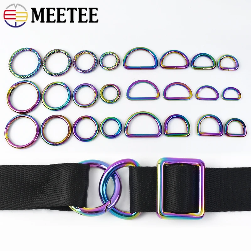 10Pcs 20/25/32/38mm Rainbow Metal O D Ring Buckles Backpack Strap Adjust Clasp Bag Webbing Connect Hook DIY Hardware Accessories