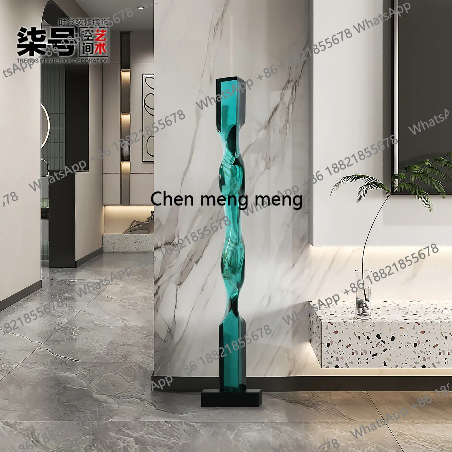 Modern light luxury slender vertical ornaments living room entrance transparent abstract floor sculpture