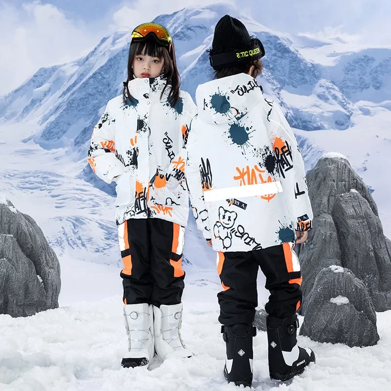 2025 New Children Ski Suits Girls Thickened Warm Boys Snowboard Overalls Winter Snow Jacket Pants Waterproof Youth Ski Suit