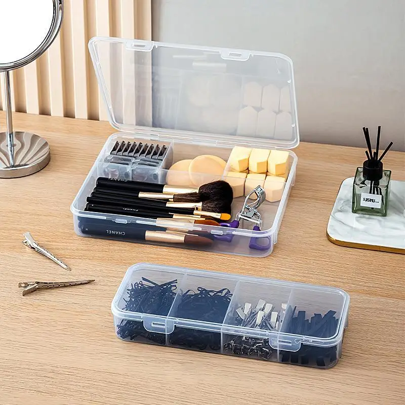 Transparent Plastic 4 Grid Storage Box,Dustproof Divided Organizer Case ,Desktop Cosmetic Small Items Storage