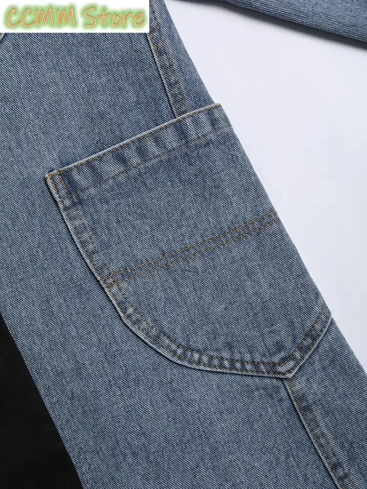 Women Blue Denim Irregular Casual Blazer New Lapel Long Sleeve Loose Fit Jacket Fashion Tide Spring Autumn