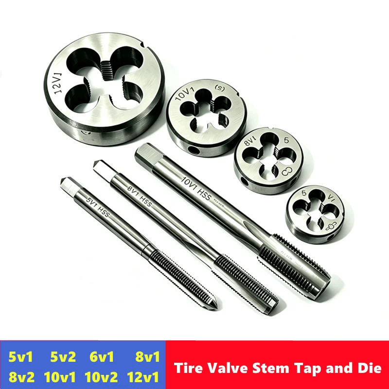 Tap and Die 5V1 5V2 6V1 8V1 8V2 10V1 10V2 12V1 Tire Valve Stem, Repair Tire Valve Stem Internal and External Thread Tool