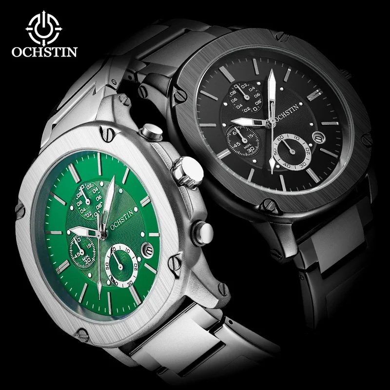 OCHSTIN Men's Quartz Watch Crafted Long-lasting Alloy Frame Detachable Flexible Stainless Steel Strap Calendar Wristwatch