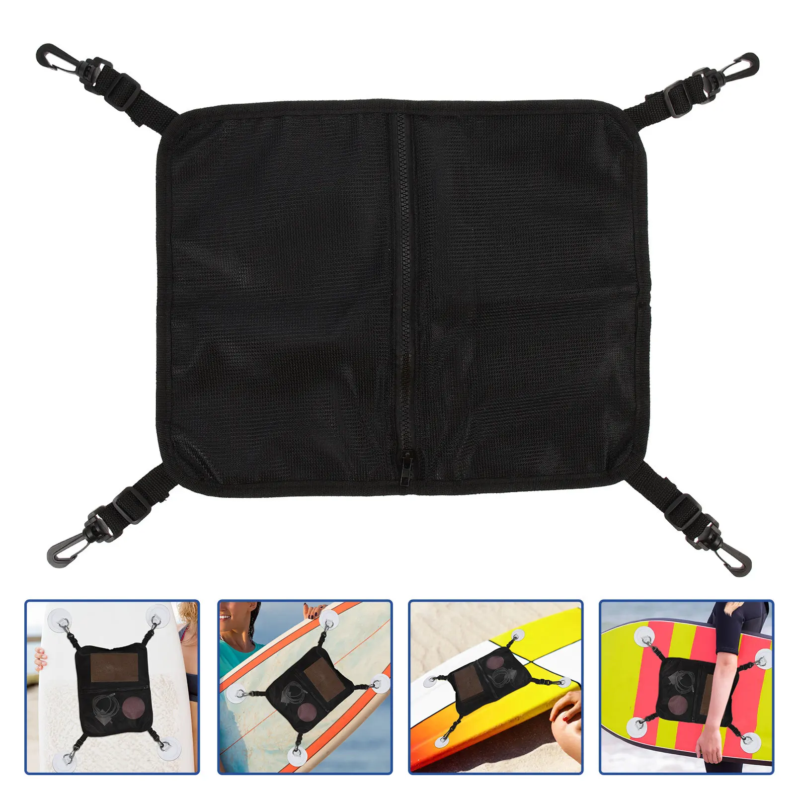 Surfboard Deck Bag Portable Mesh Storage Pouch Nylon Material Fine Workmanship Zipper Closure Multi-Compartment for Valuables