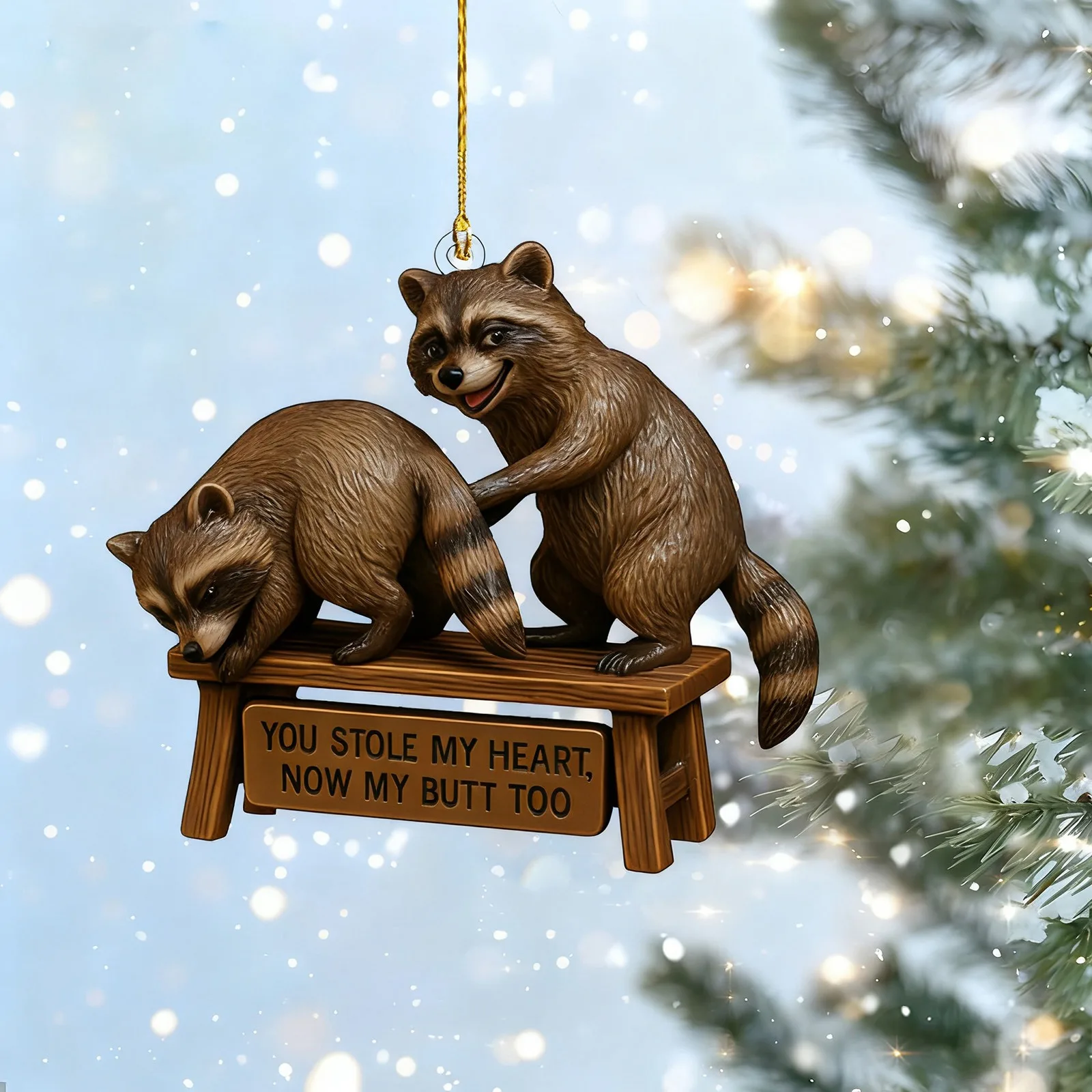 

2d Acrylic Raccoon Christmas Car Decoration Car Rearview Mirror Pendant Novelty And Quirky Car Interior Decorations