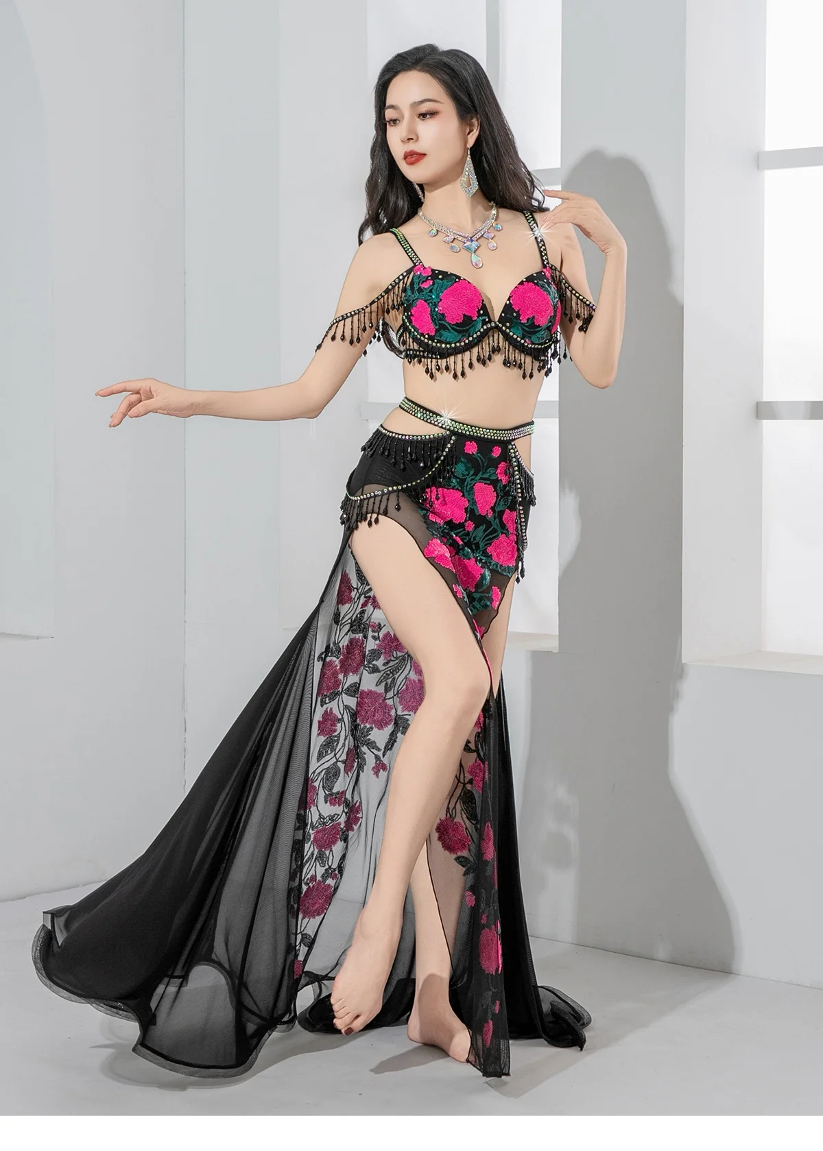 Belly Dance Competition Clothing Set Adult Female Advanced Sexy Sequin Set Oriental Dance Professional Performance Costume