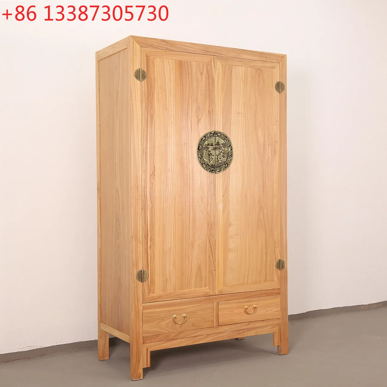 Old elm paint-free double-door wardrobe New Chinese Zen solid wood wardrobe