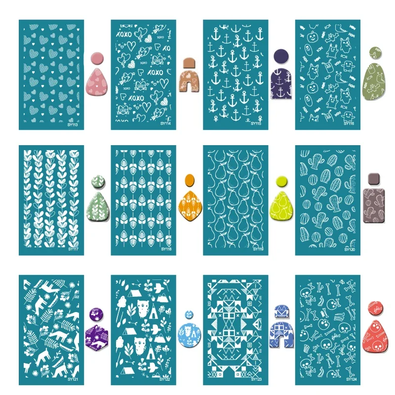 

Новинка 2023 года, трафареты для шелкографии, многоразовый набор для шелкографии для печати, глиняные штампы, инструмент из полимерной глины, изготовление ювелирных изделий, сережек