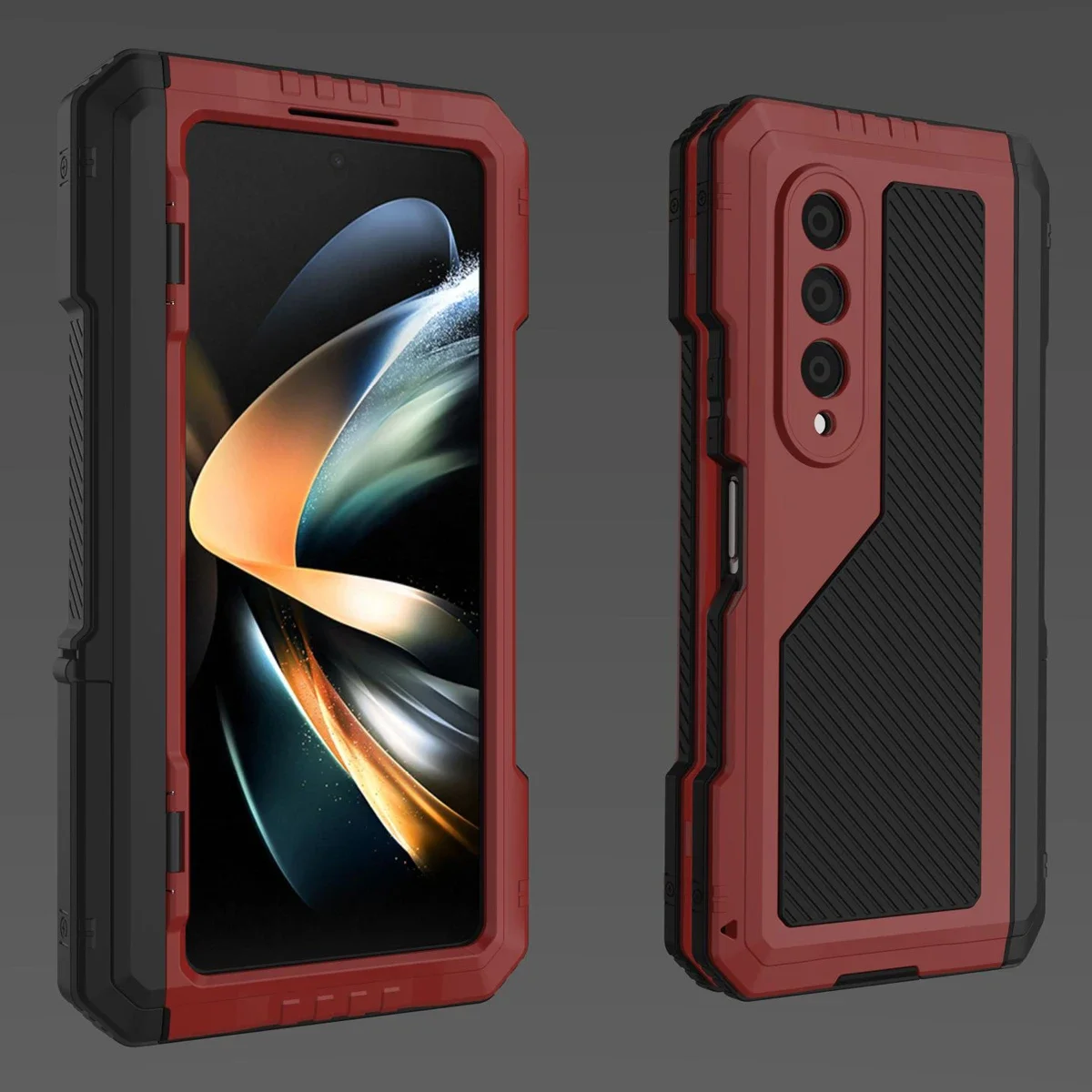 

Rugged armored 360 complete phone case for Samsung Galaxy Z Fold5 4 Metallic aluminum shock protection cover