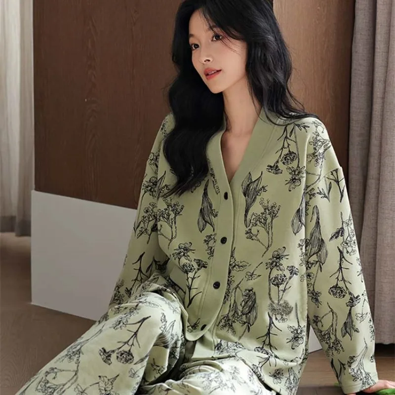 1 Set neuer Damen-Pyjama für Frühling und Herbst, glatter Pyjama, langärmliges Oberteil und lange Hose für Mädchen, leichtes Homewear-Set – Detail 8