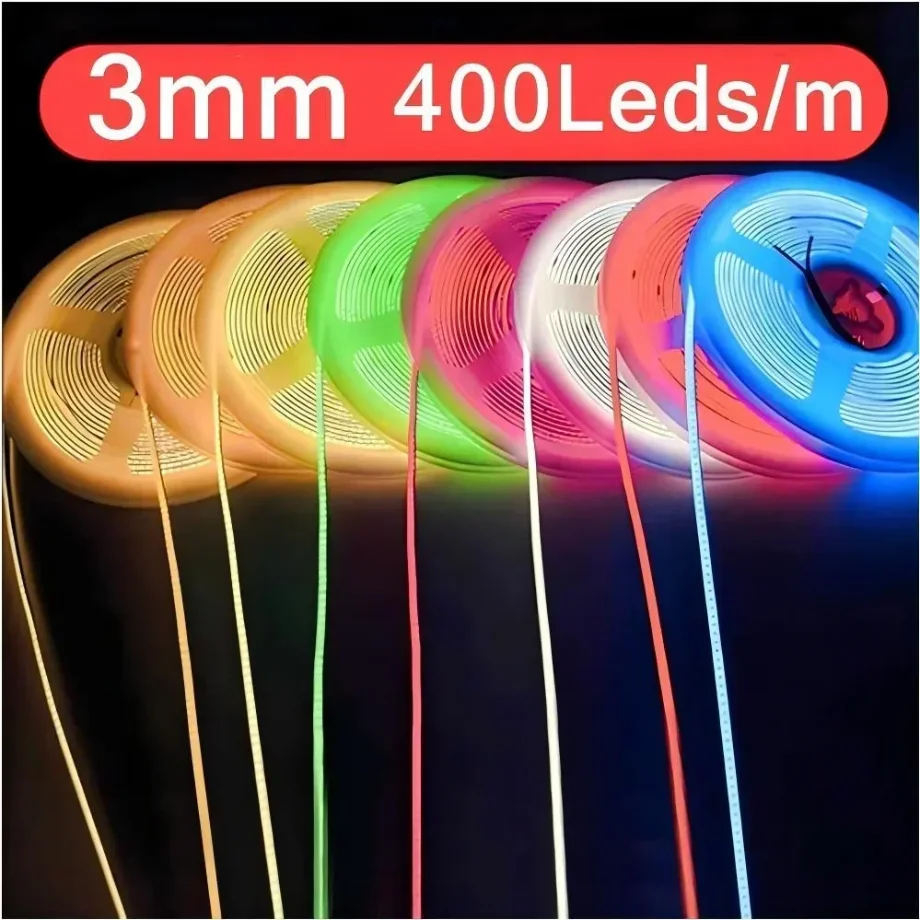 Flexible 5m COB LED Strip Light 3mm Ultrafine High Density 400LEDs Dimmable 12V 24V Room TV Background Decoration Light Strip