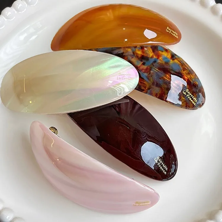 Stylish French Retro Acetate Oval Hair Clips Set Nonslip Durable for Half Up Ponytail Side Bangs Elegant Accessories
