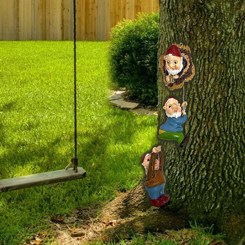 Cartoon Dwarf Elf Gnome wspinaczka drzewo rzeźba rzeźby rzeźba Gnome Art statua ozdoba ogrodowa Home Garden rzeźba Decor