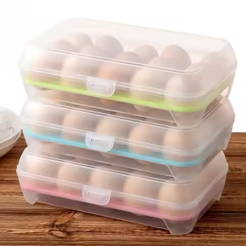 15 Grid Egg Storage Box Egg Box Tray with Lid Drawer Egg Carton PP Cases Refrigerator Cases Compartment Storage Egg Rack Support