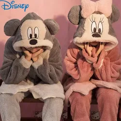 Disney Mickey Mouse Couple Pajamas Sets Winter Thicken Coral Fleece Pyjamas Winter Soft Warm Sleepwear Cartoon Christmas Gifts