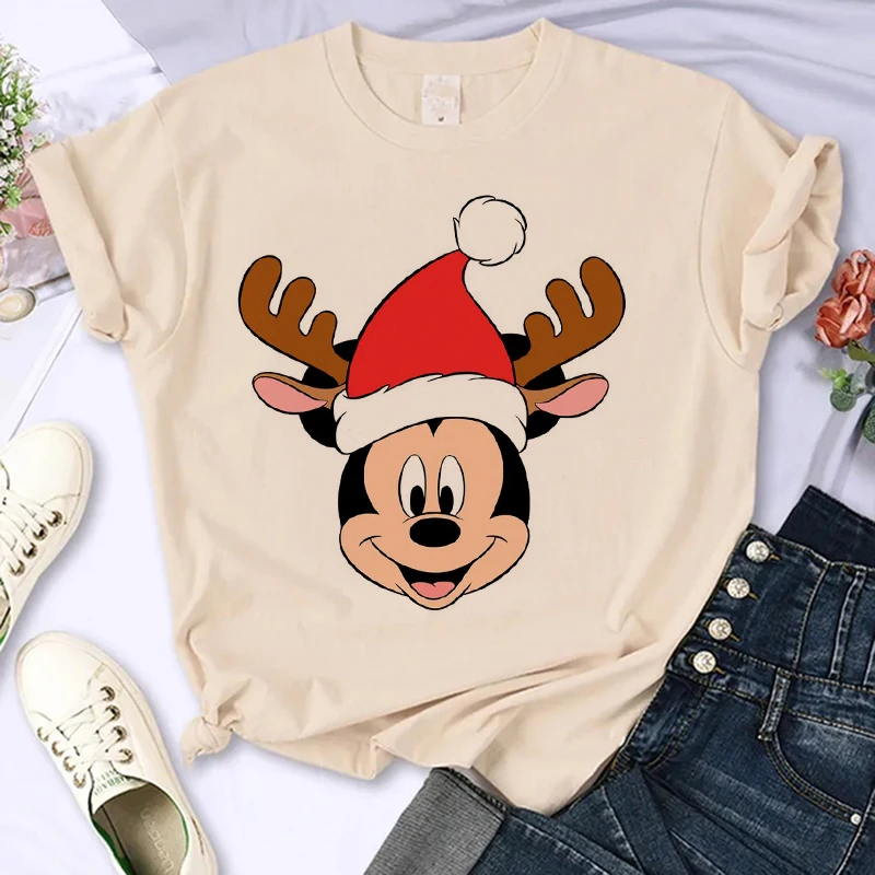 kawaii Christmas Mickey Print T-shirts Women Fashion Minnie Mouse girls T Shirt Streetwear Female Clothes Kawaii Disney Tshirt