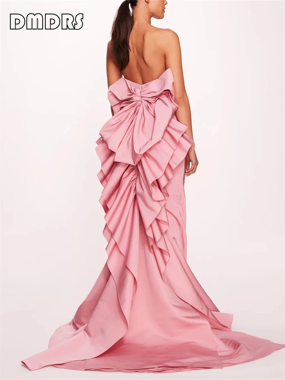 

Tiered Bow Satin Evening Dress for Women, Customized, Strapless, Court Train Sheath, Long Prom Formal Gowns for Party Cocktail