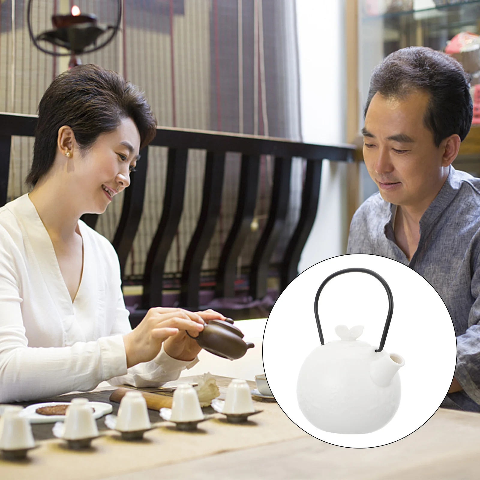 

1Set Ceramic Teapot Set Simple Elegant Design Heat Resistant Tea Pot for Daily Use Collection Decorative Tableware