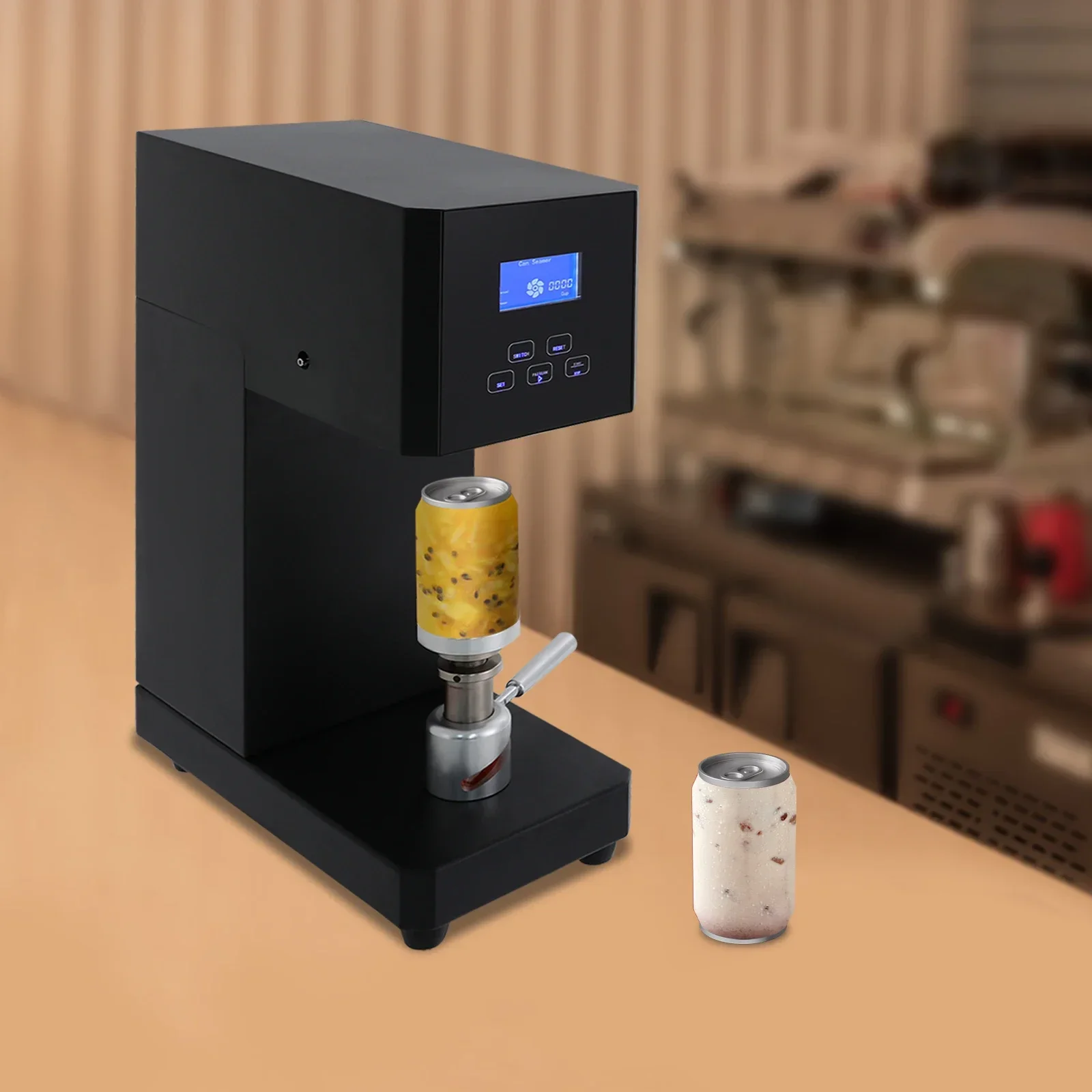 

Коммерческий пластиковый алюминиевый закалка для напитков, автоматическая машина для запечатывания банок, запечатывание столешницы для кафе со светодиодным дисплеем, черный