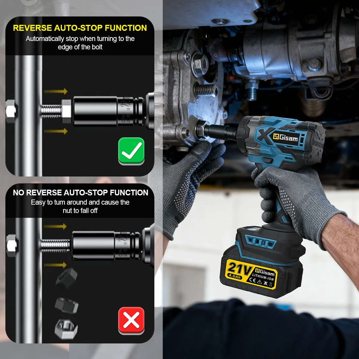 Gisam 800N.M Torque Brushless Electric Impact Wrench 1/2 inch Cordless Wrench Screwdriver Power Tools For Makita 18V Battery Pin
