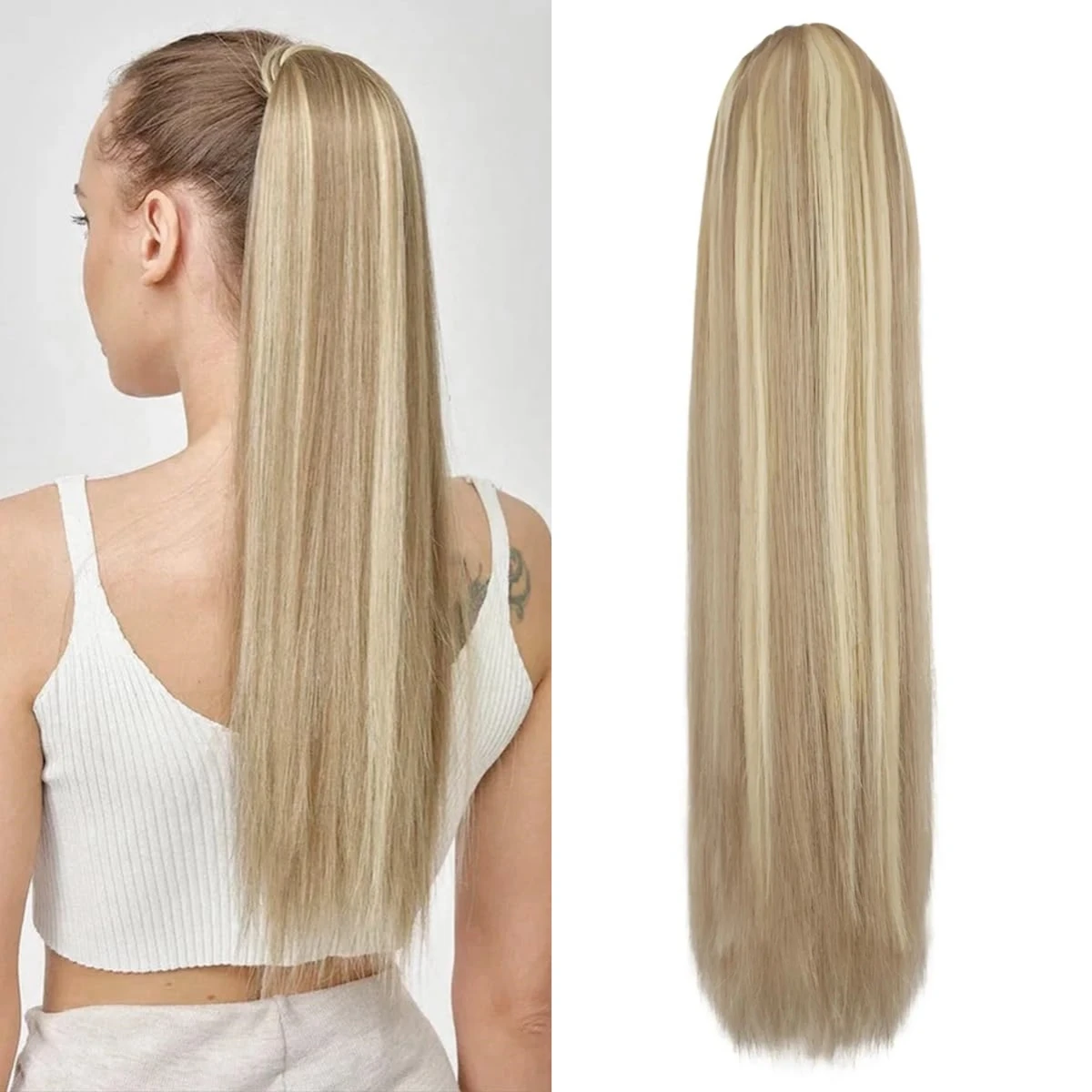 Resaltar 8/613 cola de caballo larga recta 120G Clip en extensiones de cabello Rubio cordón cola de caballo Clip en extensiones de cabello humano