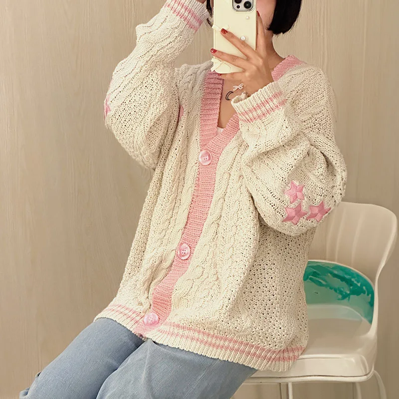 Lover Cardigan with Star Embroidery Pink Heart Knitted Taylor Cardigan Sweater Vintage TS Girlfriend Gift Women Teen-girl Outfit