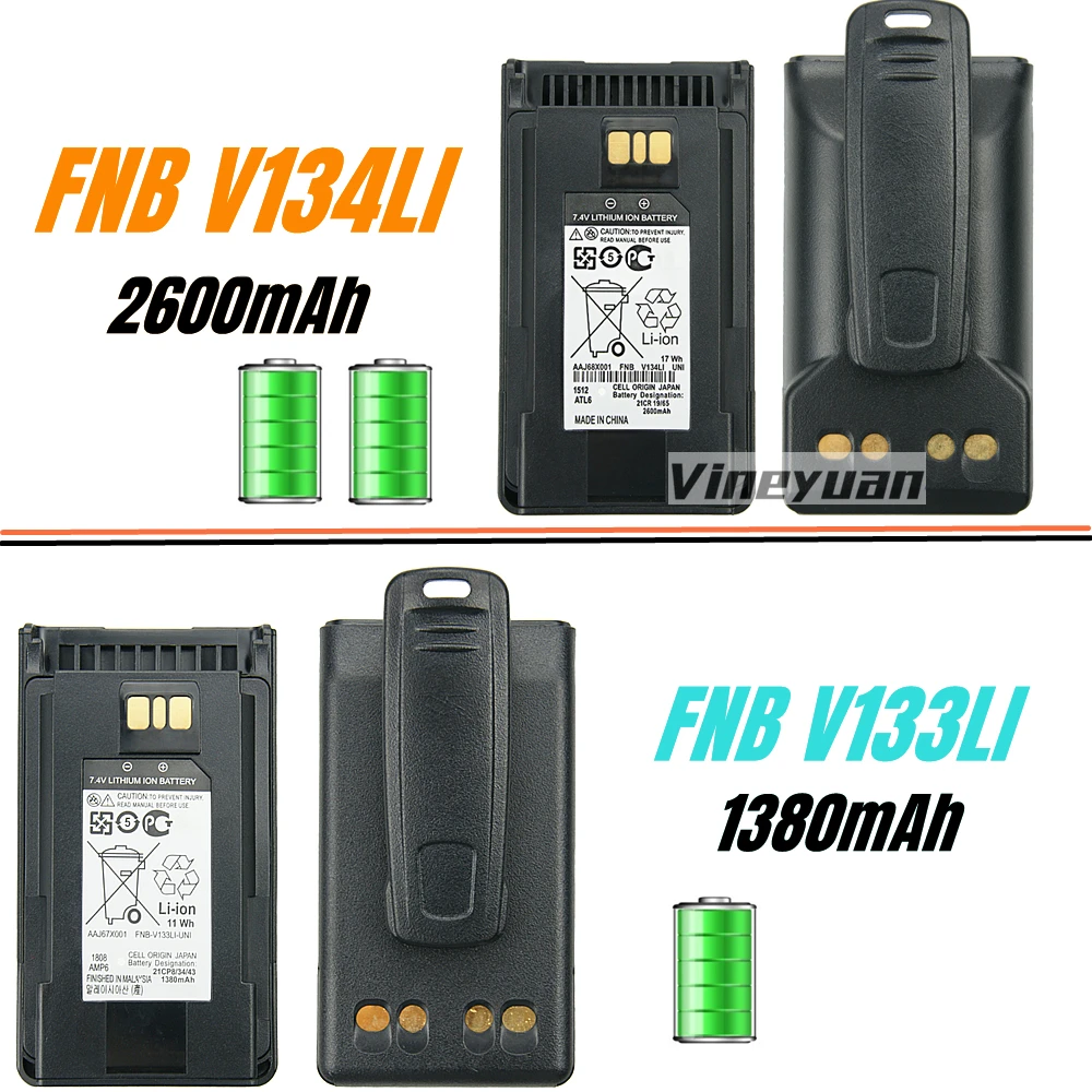 2PCS FNB-V134Li  V133Li  2600mAh Replacement Battery for Vertex EVX-231 EVX-230 EVX-261 VX-451 EVX-530 Radio with Belt Clip