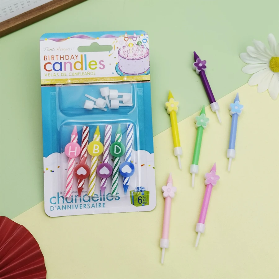 6 PCS Plum Blossom Love Thread Candle Birthday Happy Cake Small Candle Festival Party Children's Creative Cake Decoration