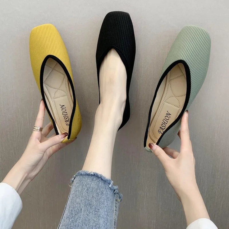 2024 scarpe basse in tessuto di cotone scarpe da donna calze da Ballerina gialle scarpe mocassini da donna Slip on scarpe Mule con tacco piatto Plus