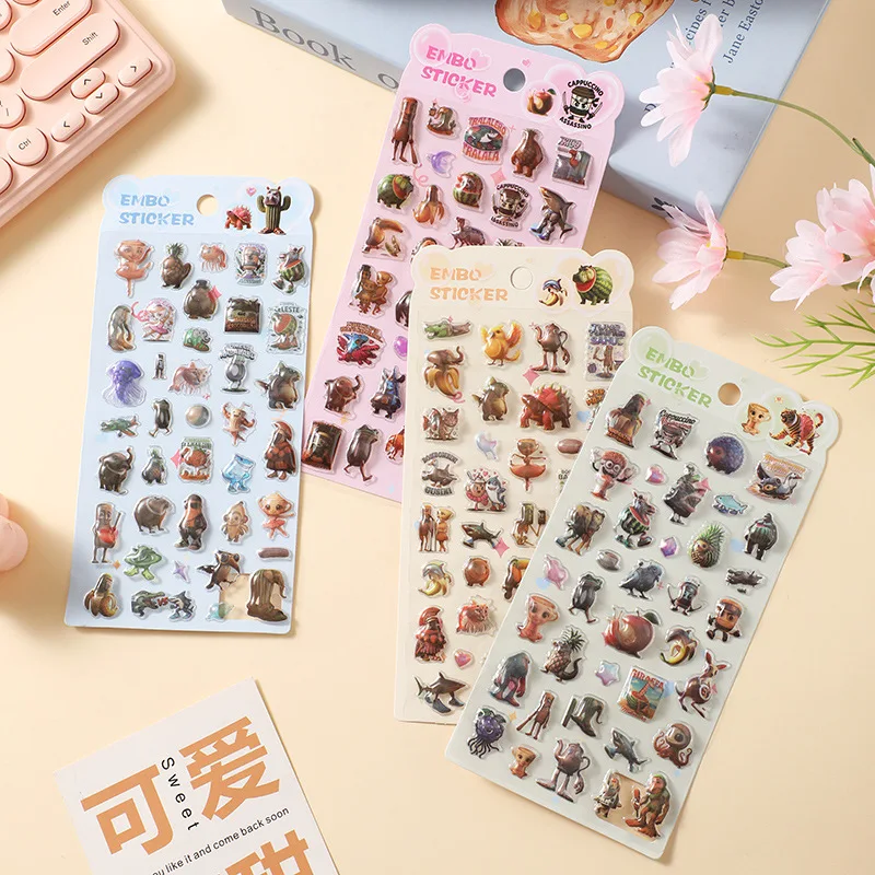 

4pcs DIY Cartoon 3D Floating Fun Stickers Crystal Diamond Children Decorative Stickers 3D Stickers Cute Relief Stickers for Girl