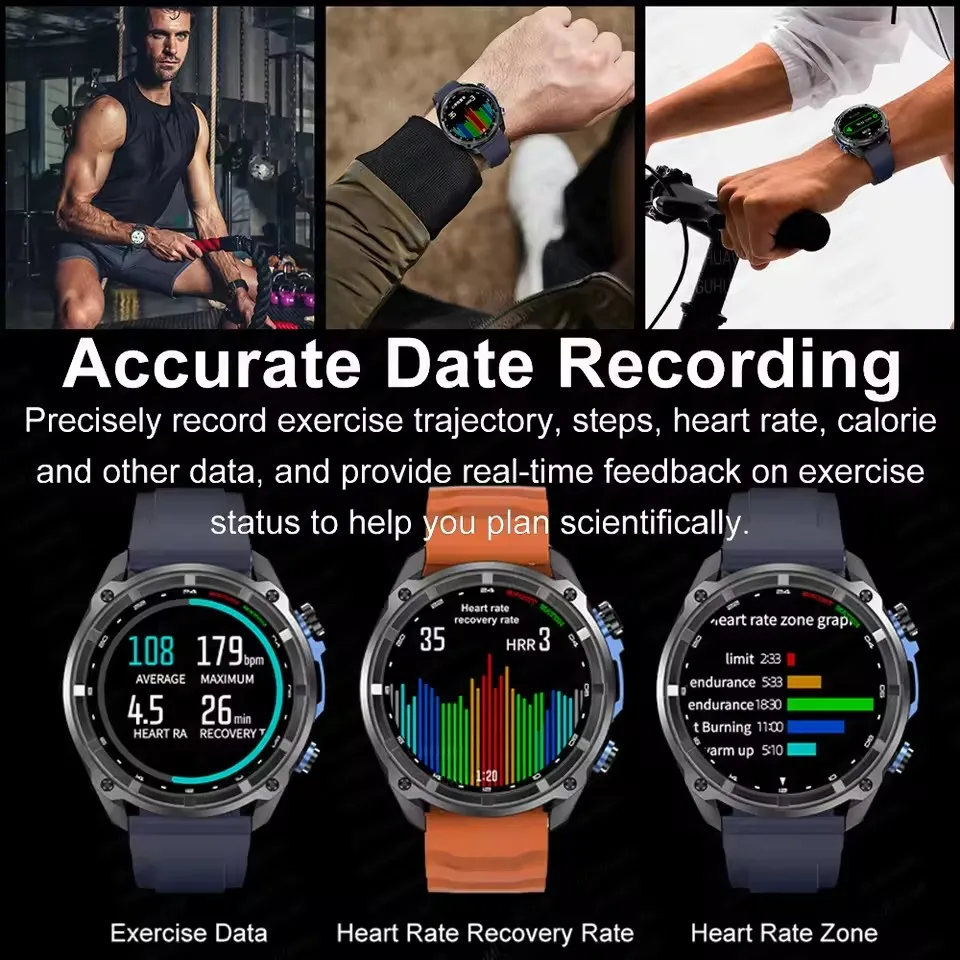 2025 جديد T-Rex التكتيكية Smartwatch المدمج في GPS غير متصل خريطة 4GB الذاكرة 3ATM IP69K السباحة مقاوم للماء الرجال العسكرية الذكية سوار