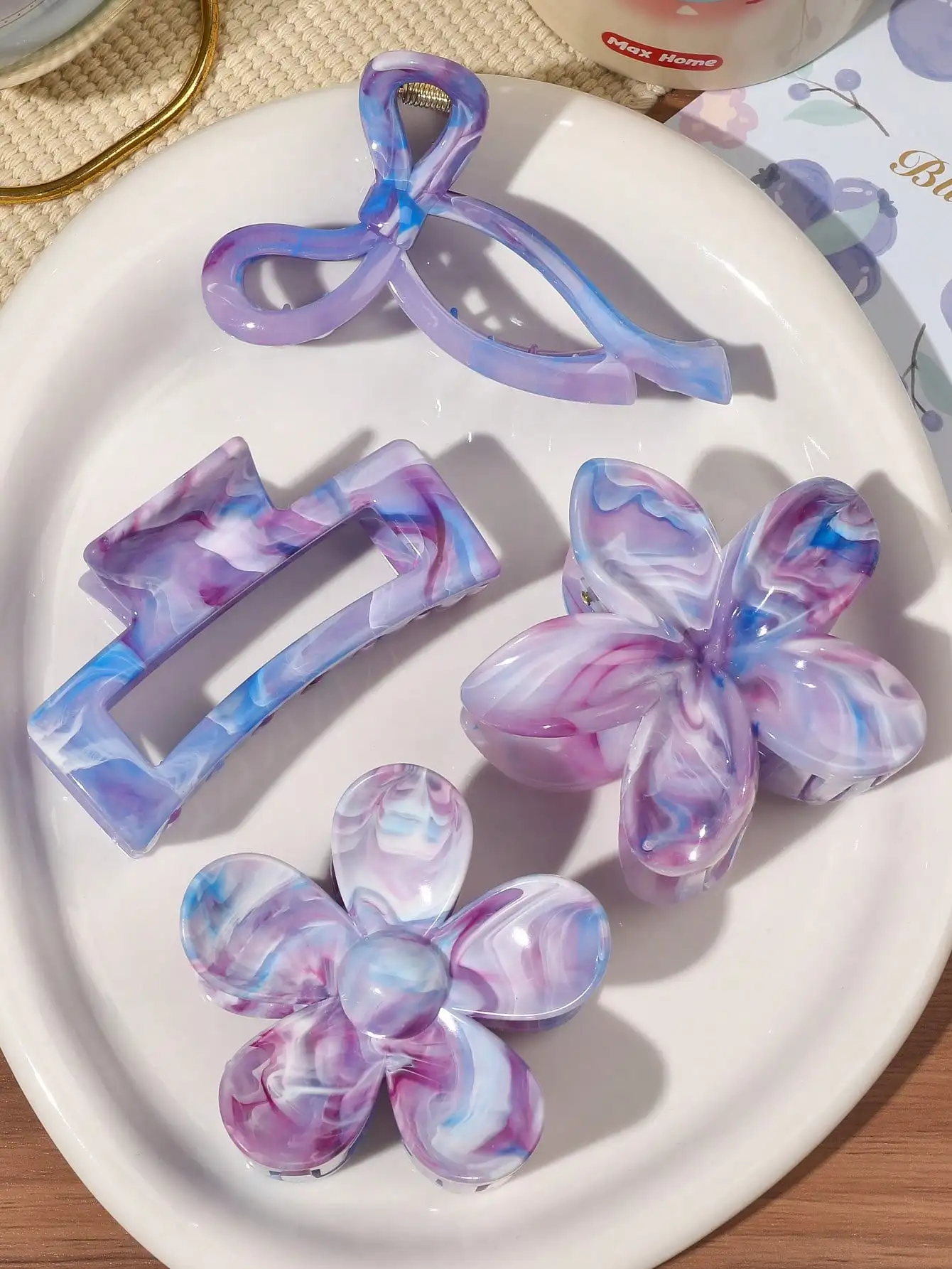 

4pcs/Set Spring/Summer Floral & Butterfly Print PC Material Semi-Circular Hair Clips, Boho Countryside Style, Versatile For Casual, Daily, Commute, Gathering, Afternoon Tea Summer Hair Accessories Beach Claw Clips Vacay,Holiday,Travel,Festival,Party