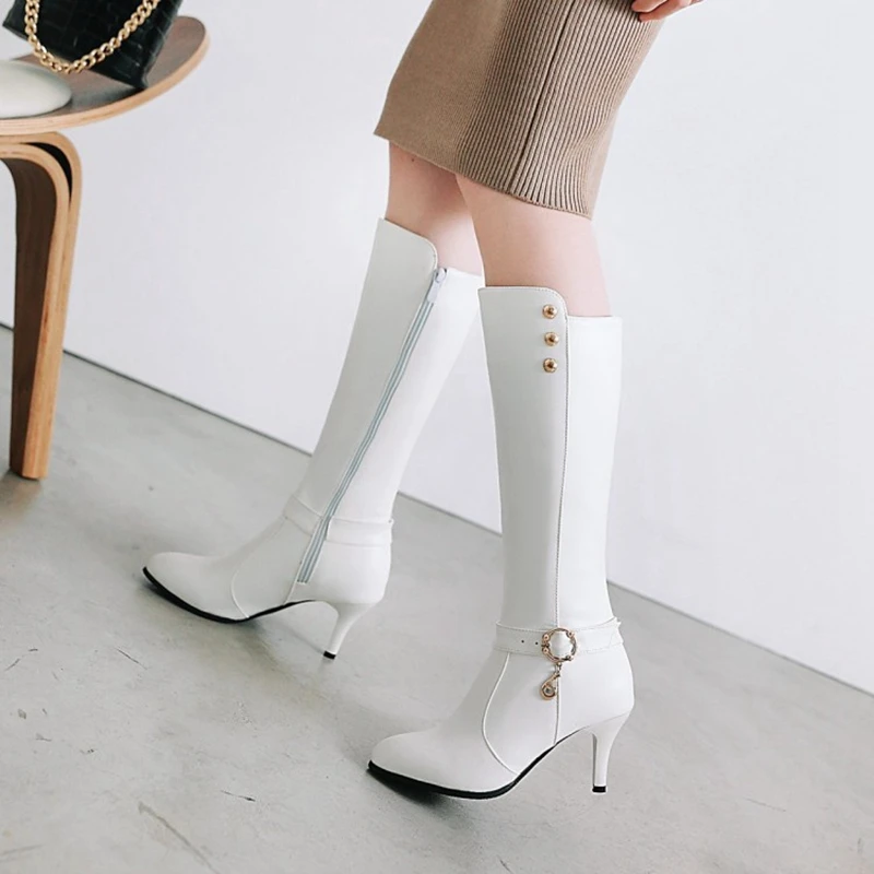 REAVE CAT Shoes Women Knee boots Spring Autumn shoes size 34-46 Pointed Toe mujer Botas feminino Thin Heel A1325